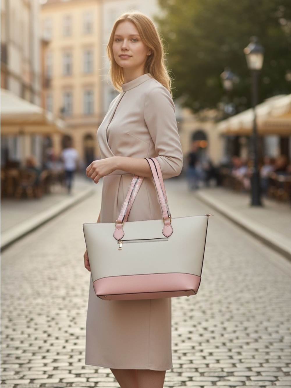 Elegant Cream and Pink Women's Tote Bag
